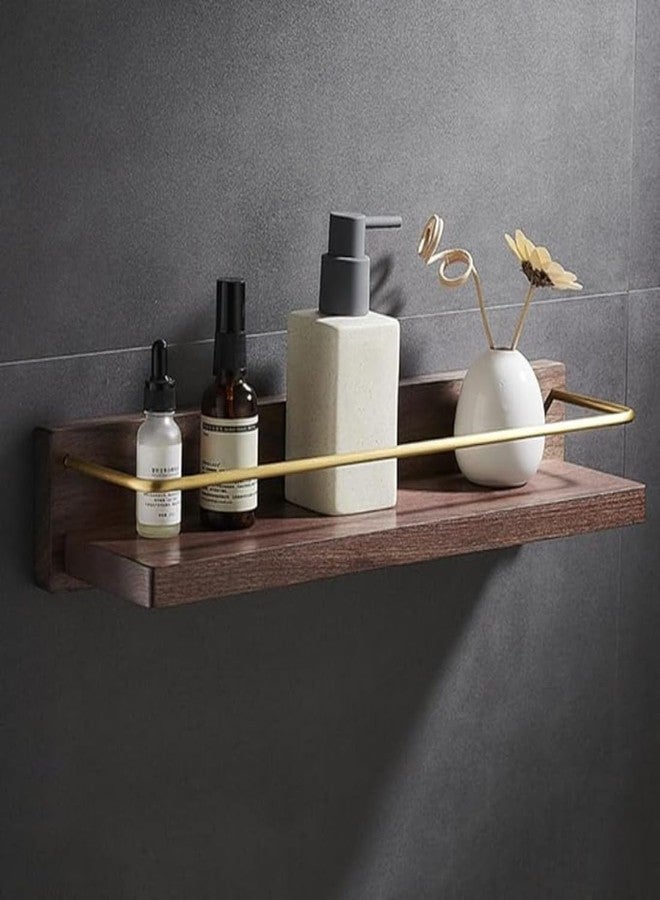 Crysellewoods Bathroom Shelves, Walnut Brass Wall Mounted Storage Floating Shelves, Bathroom, Kitchen (40Cm) - Image 2