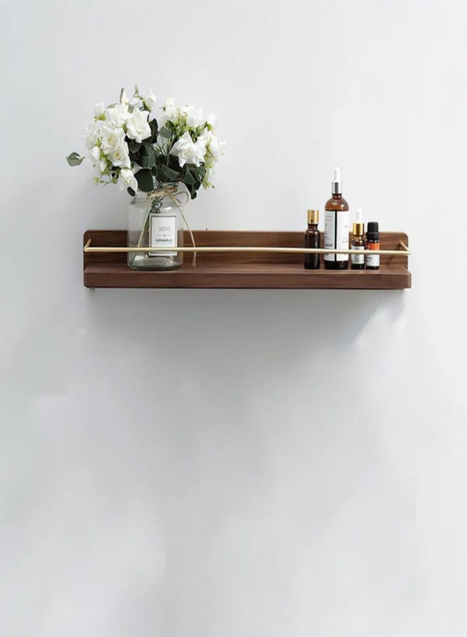 Crysellewoods Bathroom Shelves, Walnut Brass Wall Mounted Storage Floating Shelves, Bathroom, Kitchen (40Cm) - Image 4