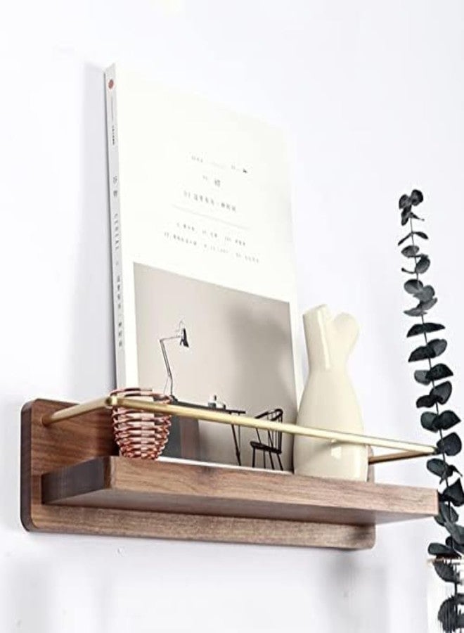 Crysellewoods Bathroom Shelves, Walnut Brass Wall Mounted Storage Floating Shelves, Bathroom, Kitchen (40Cm) - Image 5