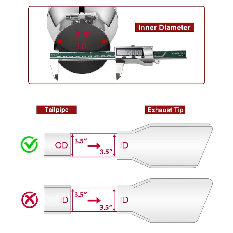 Upower 3.5 inch Inlet Exhaust Tip, 3 1/2" Inlet Diesel Exhaust Tip 5" Outlet 12" Overall Length Polished Stainless Steel Exhaust Tail Pipe, Universal Bolt on, Rolled Edge, Slant Angle Cut - Image 4