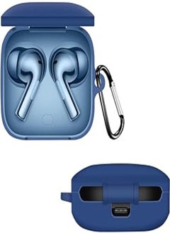 FASHION MANIA Silicone Case for OnePlus Buds 3, Soft Shockproof Protective Cover with hook Carabiner (blue) 