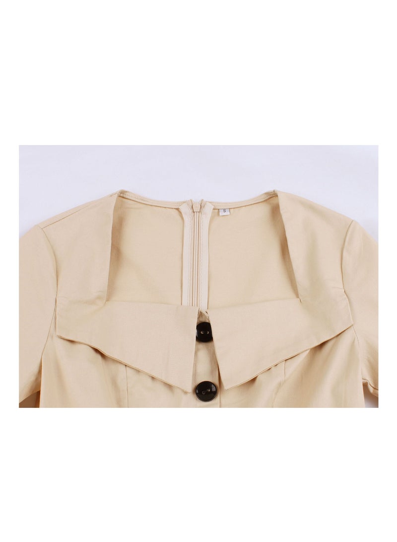 Solid color pocket style Hepburn MIDI dress - Image 3