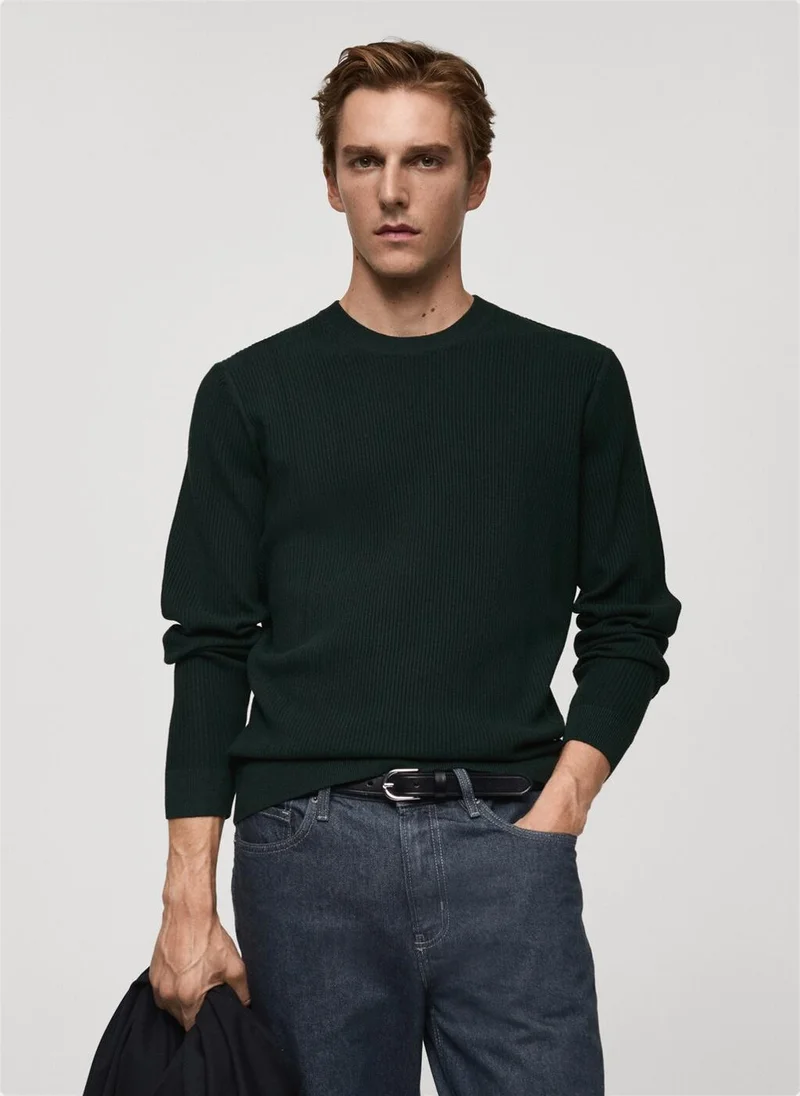 Mango Man Fine rib-knit cotton sweater