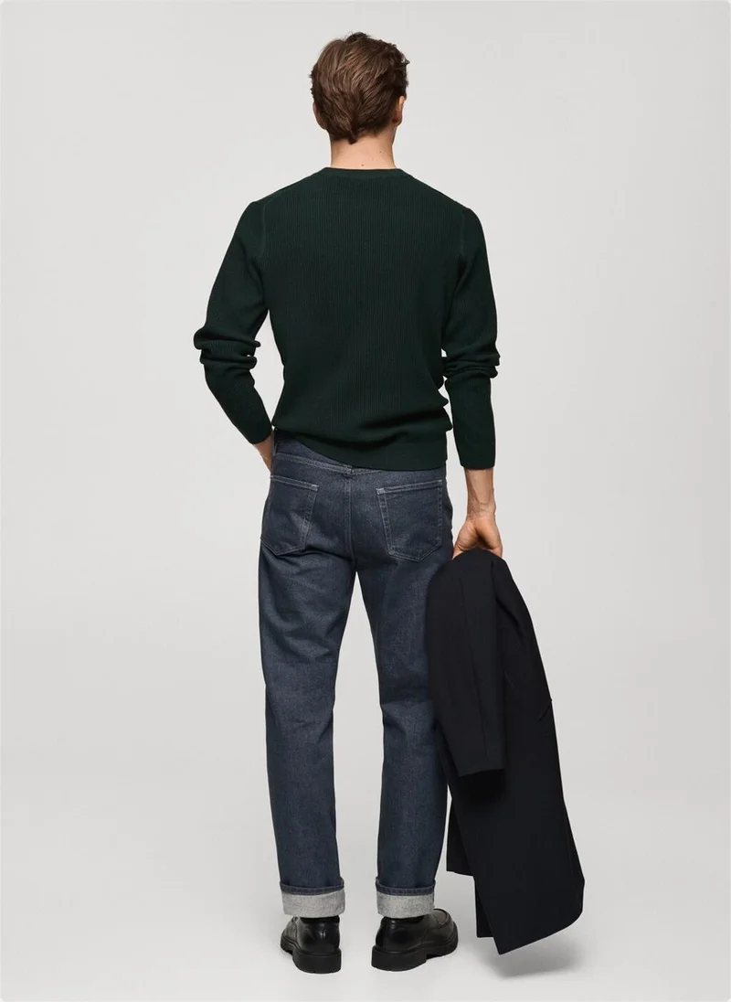Mango Man Fine rib-knit cotton sweater