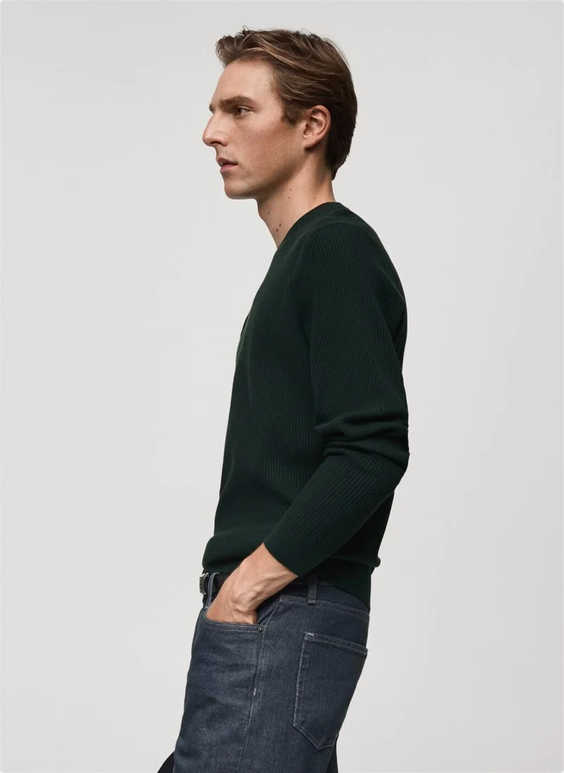 Mango Man Fine rib-knit cotton sweater