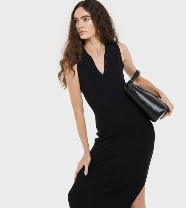 بي سي بي جي BCBG Sleeveless Flat Knit Basic Midi Dress