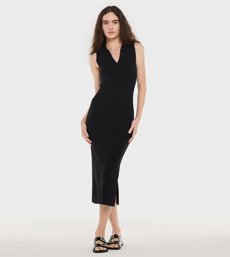 بي سي بي جي BCBG Sleeveless Flat Knit Basic Midi Dress
