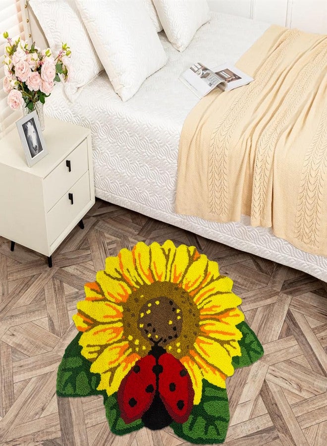 ABREEZE One Sunflower with a Red Ladybird Rug, 28.7"x26.8",Hand-Made Flower Carpet,Doormat, Washable Floor Mat for Bathroom, Bedroom, Kitchen, Entrance Door and Farmhouse - Image 4