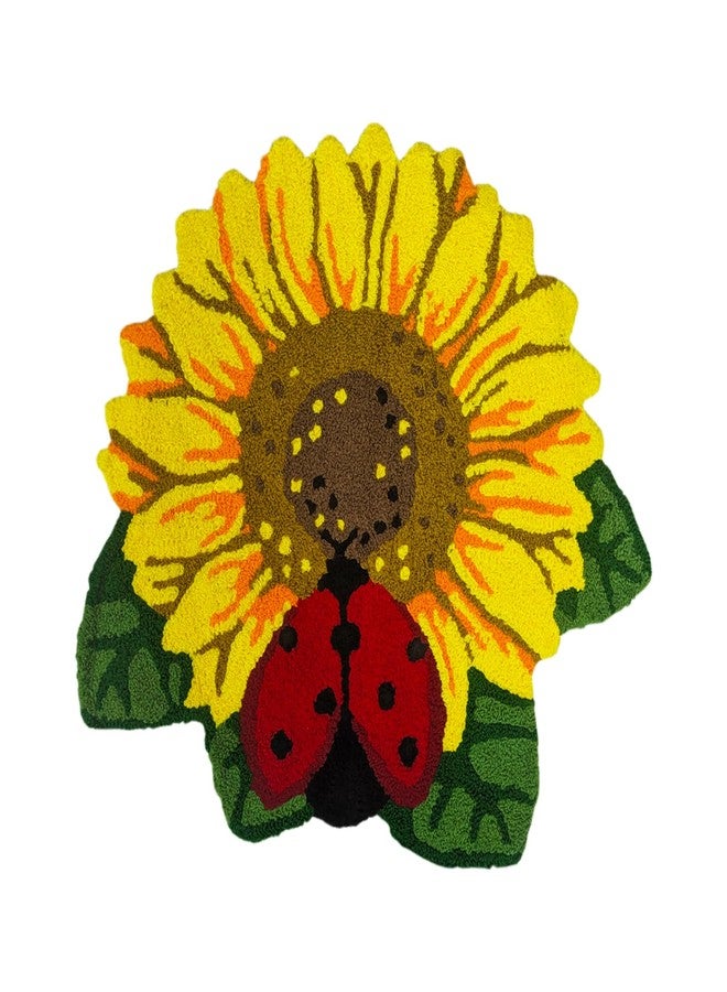 ABREEZE One Sunflower with a Red Ladybird Rug, 28.7"x26.8",Hand-Made Flower Carpet,Doormat, Washable Floor Mat for Bathroom, Bedroom, Kitchen, Entrance Door and Farmhouse - Image 5