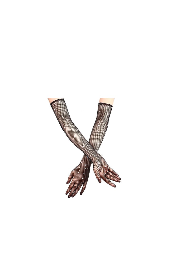 SYOSI 80s Fishnet Gloves for Women and Girls in Theme Party Costume Accessories Black Punk Goth Lady Disco Dance Costume Fingerless Mesh Fancy Dress Accessory Accessoriess - Image 1