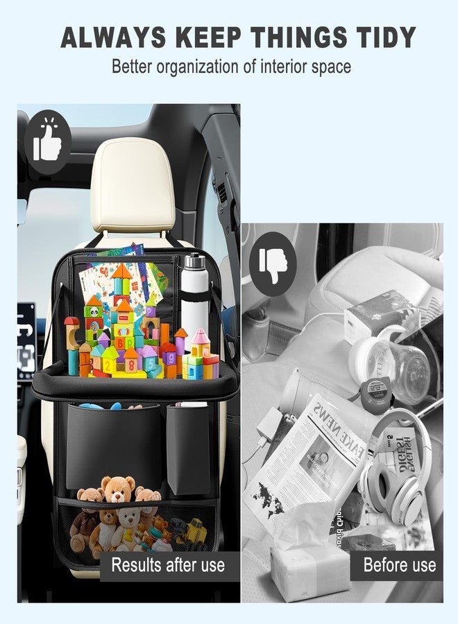 Zecirl 2Pack Car Backseat Organizer with Foldable Table Tray,6 Storage Pockets Car Storage Organizer with Tablet Holder,Car Seat Back Protectors Kick Mats Travel Accessories Black - Image 5