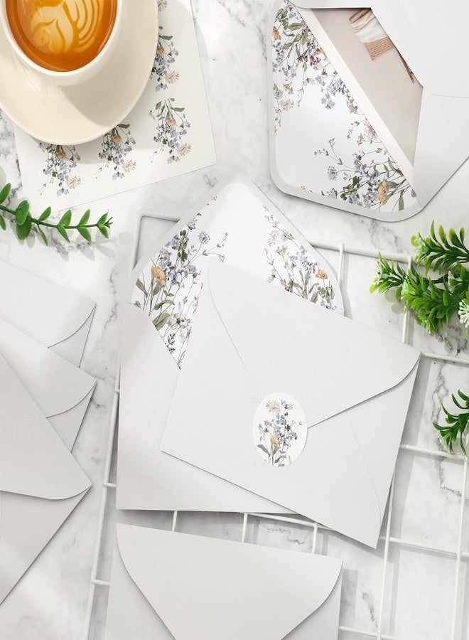 Whaline 50Pcs Wildflower Envelopes 4.3 x 6.3 Inch Watercolor Floral Invitation Envelope with Sticker V-Flap Greeting Card Holders Gift Card Sleeves for Spring Wedding Bridal Shower - Image 4