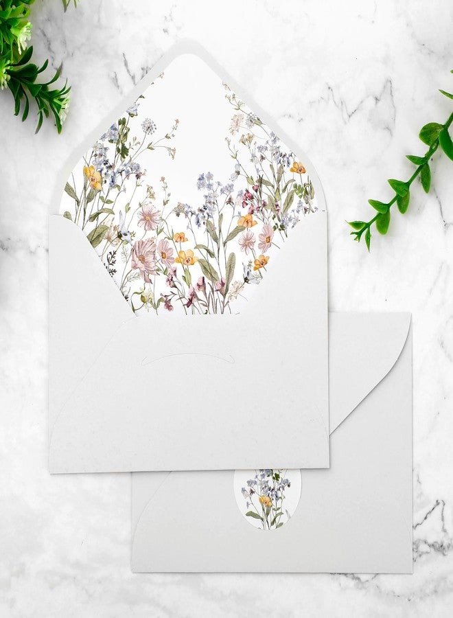 Whaline 50Pcs Wildflower Envelopes 4.3 x 6.3 Inch Watercolor Floral Invitation Envelope with Sticker V-Flap Greeting Card Holders Gift Card Sleeves for Spring Wedding Bridal Shower - Image 1