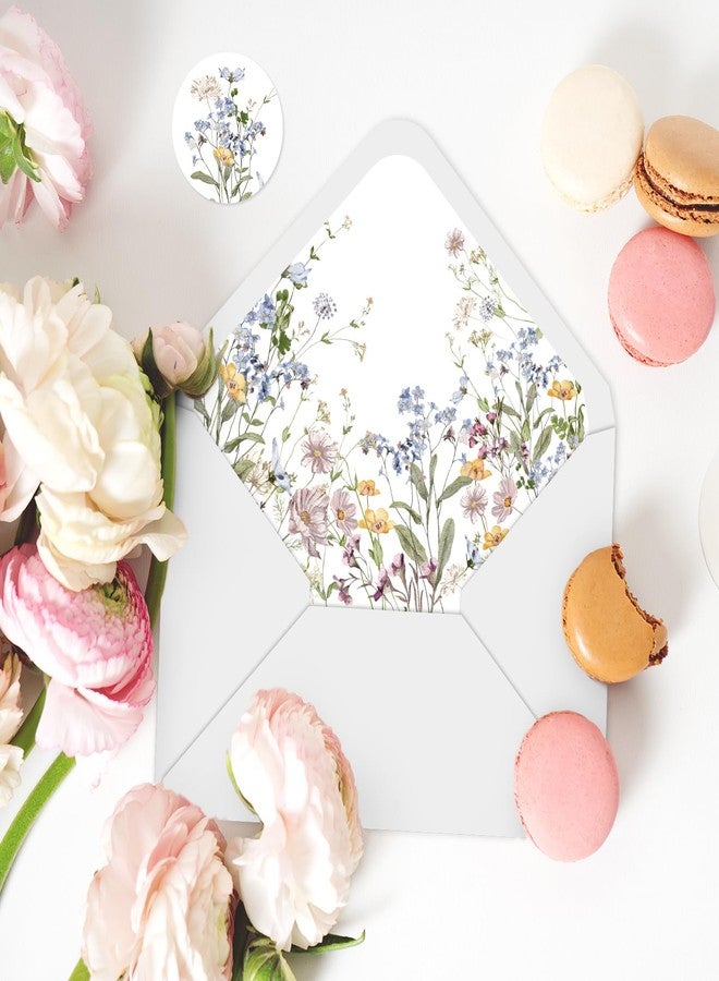 Whaline 50Pcs Wildflower Envelopes 4.3 x 6.3 Inch Watercolor Floral Invitation Envelope with Sticker V-Flap Greeting Card Holders Gift Card Sleeves for Spring Wedding Bridal Shower - Image 5