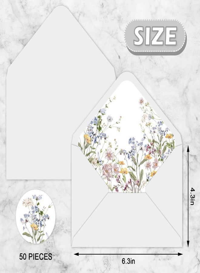 Whaline 50Pcs Wildflower Envelopes 4.3 x 6.3 Inch Watercolor Floral Invitation Envelope with Sticker V-Flap Greeting Card Holders Gift Card Sleeves for Spring Wedding Bridal Shower - Image 2