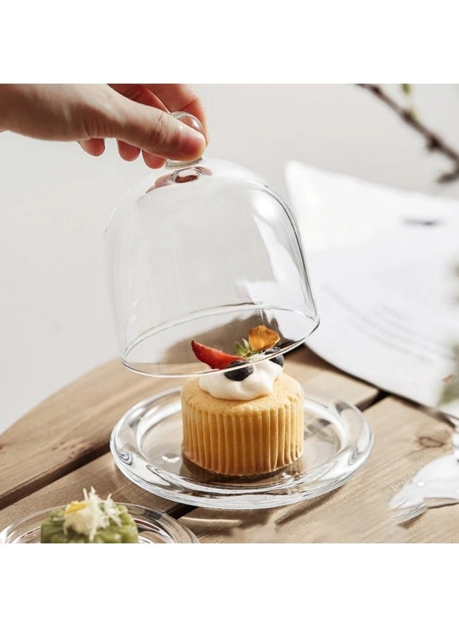 ShebSheb Stylish and Cute Glass Cake Stand with Base, Mini Decorative Cake Tray with Glass Dome Cover, Ideal for Cake and Fruit Display in Kitchen, Parties, and Weddings (3.7×3.7×3.5'') - Image 3