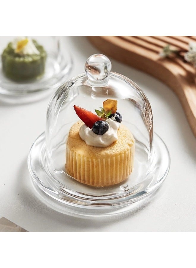 ShebSheb Stylish and Cute Glass Cake Stand with Base, Mini Decorative Cake Tray with Glass Dome Cover, Ideal for Cake and Fruit Display in Kitchen, Parties, and Weddings (3.7×3.7×3.5'') - Image 2
