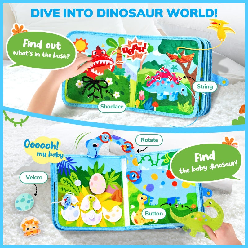 JoyCat Toddler Dinosaur Busy Book, Busy Board for 2 3 4 5Year Old -Travel Toy Quiet Activity Book, Life Skills & Fun Games - Autism Sensory Toy, Toddler Easter Basket Stuffers Gifts - Image 2