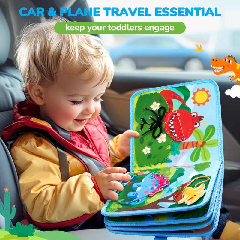 JoyCat Toddler Dinosaur Busy Book, Busy Board for 2 3 4 5Year Old -Travel Toy Quiet Activity Book, Life Skills & Fun Games - Autism Sensory Toy, Toddler Easter Basket Stuffers Gifts - Image 4