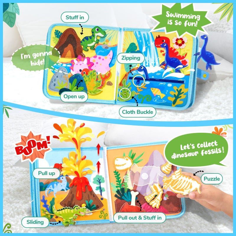 JoyCat Toddler Dinosaur Busy Book, Busy Board for 2 3 4 5Year Old -Travel Toy Quiet Activity Book, Life Skills & Fun Games - Autism Sensory Toy, Toddler Easter Basket Stuffers Gifts - Image 3
