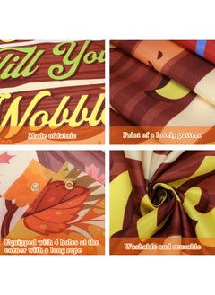HOWAF Thanksgiving Banner Gobble Till You Wobble Turkey Backdrop Banner, Thanksgiving Day Pumpkin Turkey Maple Leaves Photography Background For Fall Harvest Gobble Theme Party Decorations,72.8×43.3 Inch  - Image 4