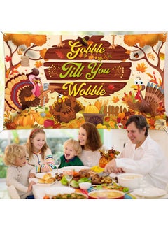 HOWAF Thanksgiving Banner Gobble Till You Wobble Turkey Backdrop Banner, Thanksgiving Day Pumpkin Turkey Maple Leaves Photography Background For Fall Harvest Gobble Theme Party Decorations,72.8×43.3 Inch  - Image 5