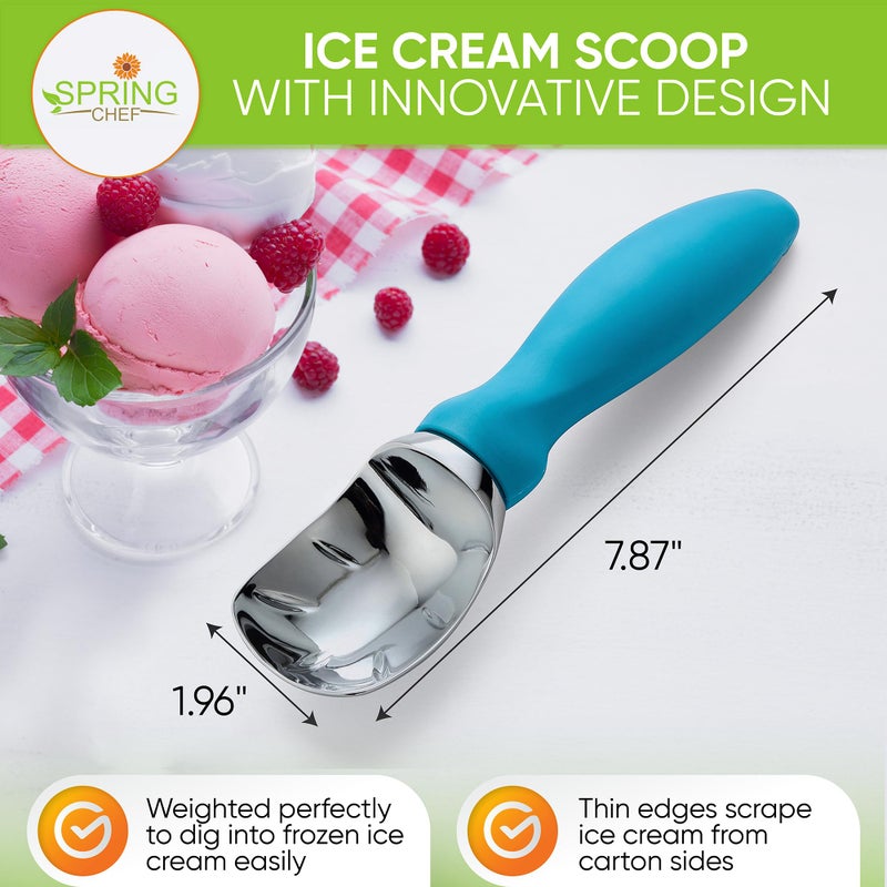 Spring Chef Ice Cream Scoop with Comfortable Handle, Professional Heavy Duty Sturdy Scooper, Premium Kitchen Tool for Cookie Dough, Gelato, Sorbet, Teal - Image 2