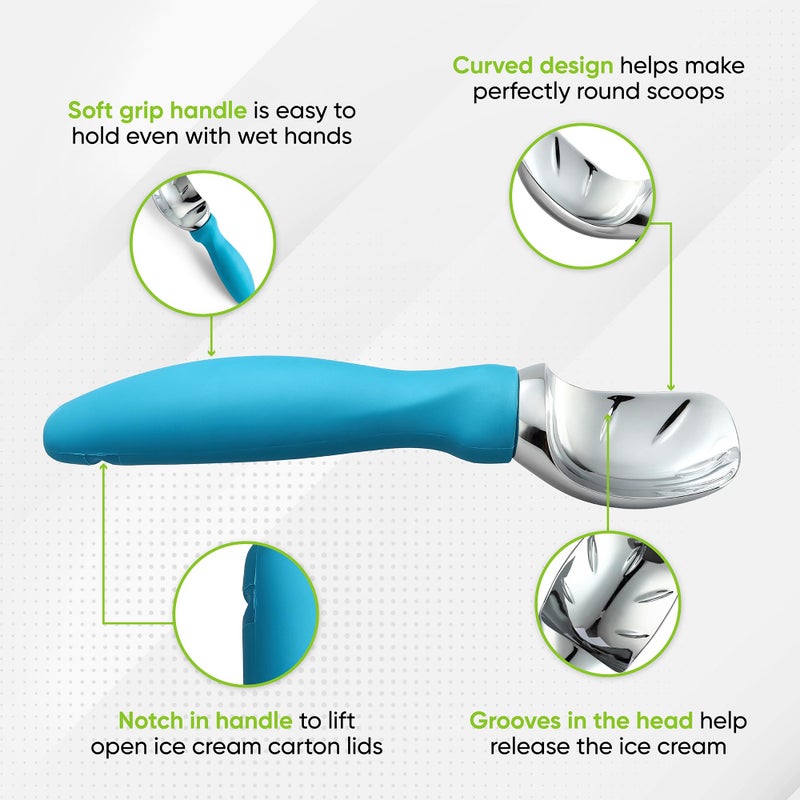 Spring Chef Ice Cream Scoop with Comfortable Handle, Professional Heavy Duty Sturdy Scooper, Premium Kitchen Tool for Cookie Dough, Gelato, Sorbet, Teal - Image 3