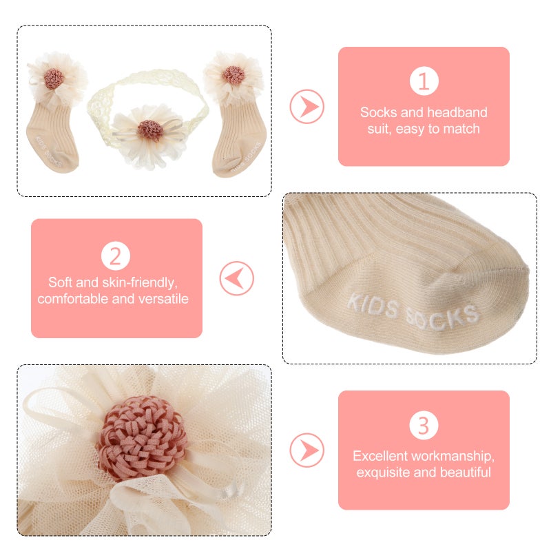 1 Set Baby Hundred Days Adorable Flower Headband Mid-calf Length Socks - Image 2