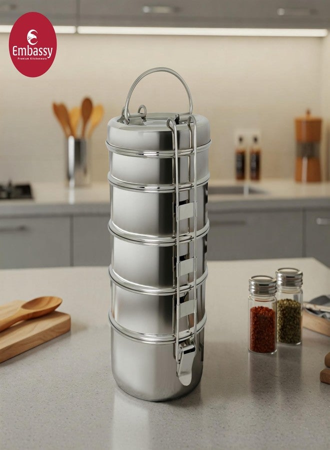 EMBASSY Stainless Steel Clip Carrier Lunch Box (5-Containers, 275ml Each) - Image 4