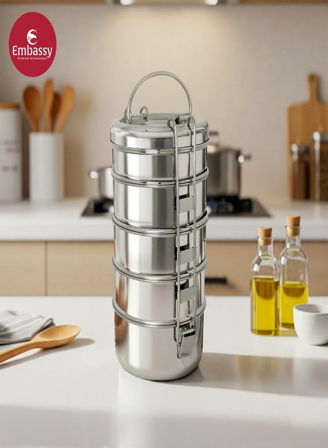 EMBASSY Stainless Steel Clip Carrier Lunch Box (5-Containers, 275ml Each) - Image 2
