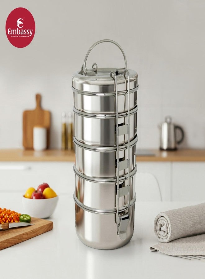 EMBASSY Stainless Steel Clip Carrier Lunch Box (5-Containers, 275ml Each) - Image 3