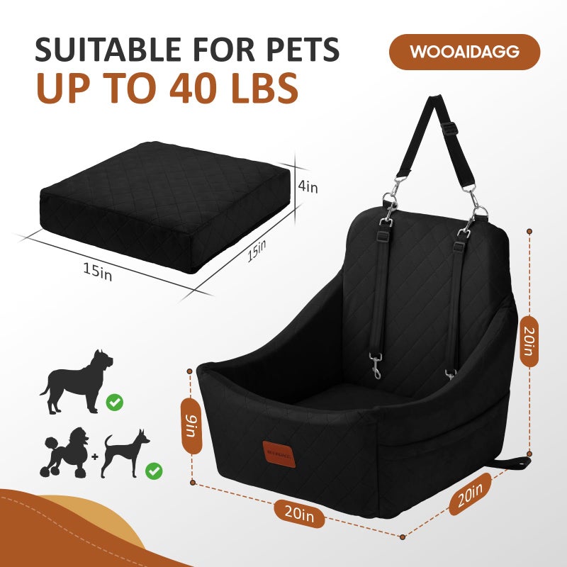 WOOAIDAGG Dog Car Seat for Medium Sized Dog,Pet Travel Car Bed with Seat Belt Channle,Fully Detachable and Washable Car Dog Seat with Adjustable Straps,3 Straps Easy to Install (Black) - Image 2