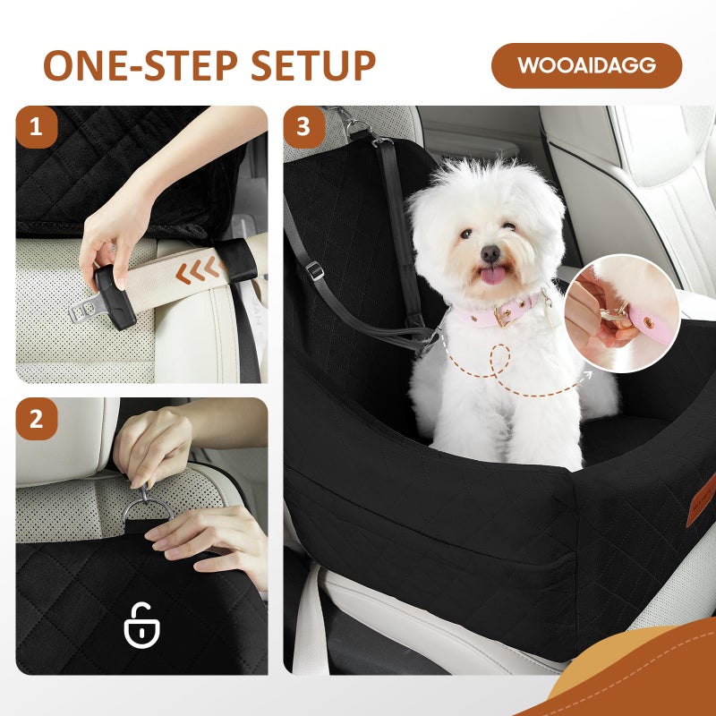 WOOAIDAGG Dog Car Seat for Medium Sized Dog,Pet Travel Car Bed with Seat Belt Channle,Fully Detachable and Washable Car Dog Seat with Adjustable Straps,3 Straps Easy to Install (Black) - Image 5