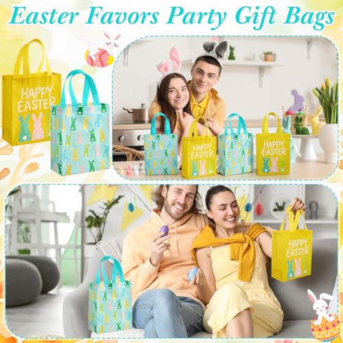 Wovnet 30 Pcs Easter Gift Bags Pastel Colors Easter Bunny Goodie Treat Tote Bags with Handle Reusable Non Woven Rabbit Party Favor Pouch for Spring Party Supplies 10 x 8 x 4in - Image 5