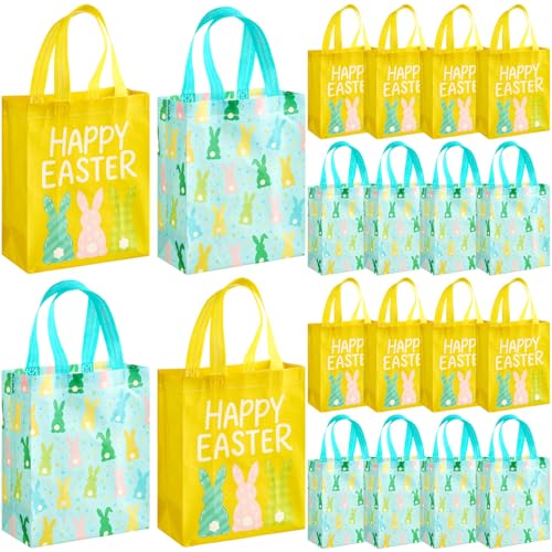 Wovnet 30 Pcs Easter Gift Bags Pastel Colors Easter Bunny Goodie Treat Tote Bags with Handle Reusable Non Woven Rabbit Party Favor Pouch for Spring Party Supplies 10 x 8 x 4in - Image 1