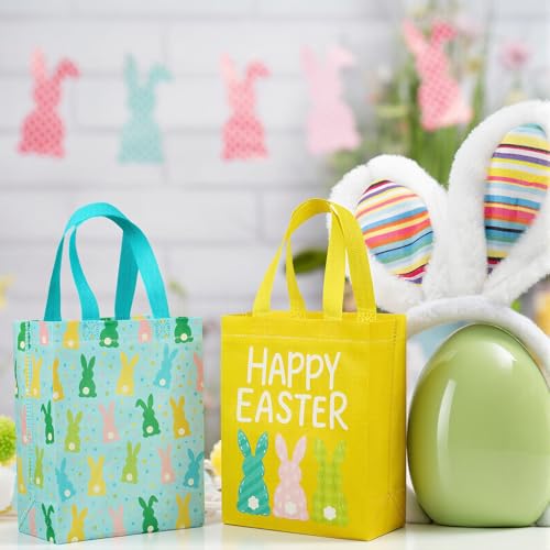 Wovnet 30 Pcs Easter Gift Bags Pastel Colors Easter Bunny Goodie Treat Tote Bags with Handle Reusable Non Woven Rabbit Party Favor Pouch for Spring Party Supplies 10 x 8 x 4in - Image 4