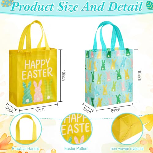 Wovnet 30 Pcs Easter Gift Bags Pastel Colors Easter Bunny Goodie Treat Tote Bags with Handle Reusable Non Woven Rabbit Party Favor Pouch for Spring Party Supplies 10 x 8 x 4in - Image 3