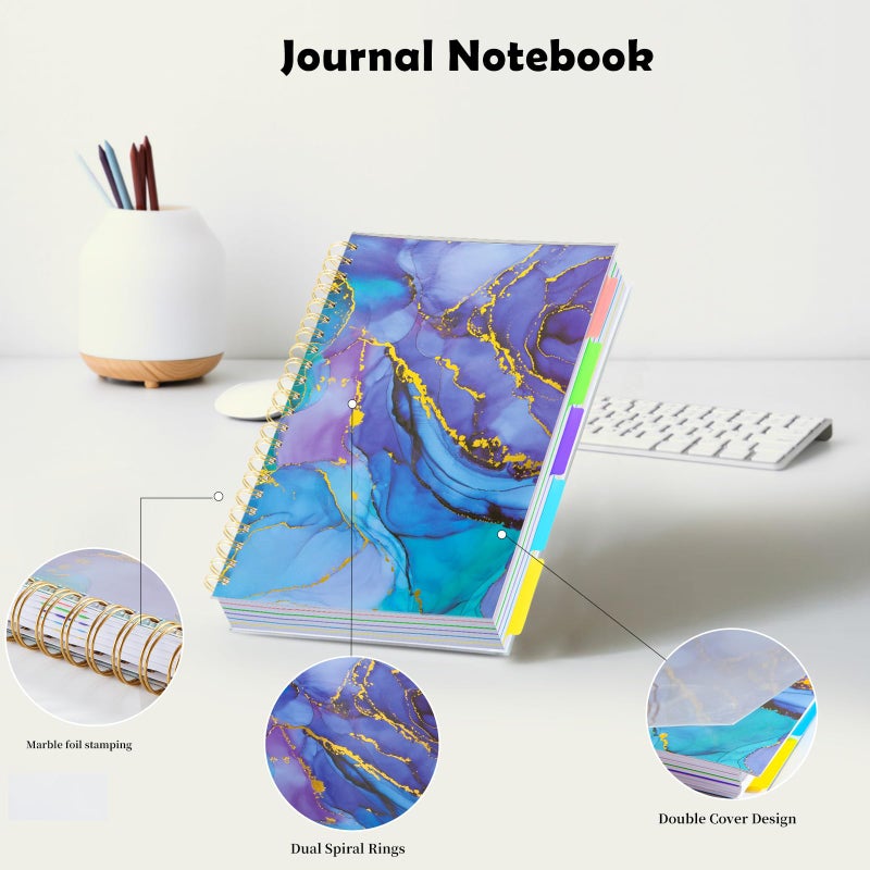 Kutoda 5 Subject Notebook College Ruled, A5 Spiral Notebook with Removable Pocket Dividers Tabs, Lined Organizer Notebook Journal for Women, 240 Pages Notebooks for Work School Note Taking, Purple Marble - Image 3