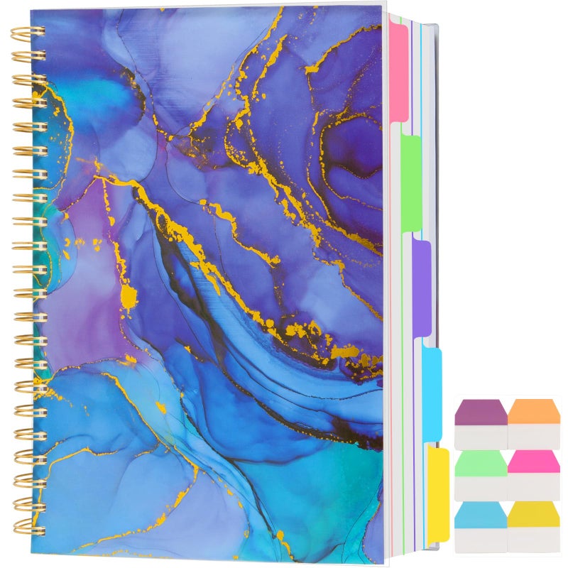 Kutoda 5 Subject Notebook College Ruled, A5 Spiral Notebook with Removable Pocket Dividers Tabs, Lined Organizer Notebook Journal for Women, 240 Pages Notebooks for Work School Note Taking, Purple Marble - Image 1