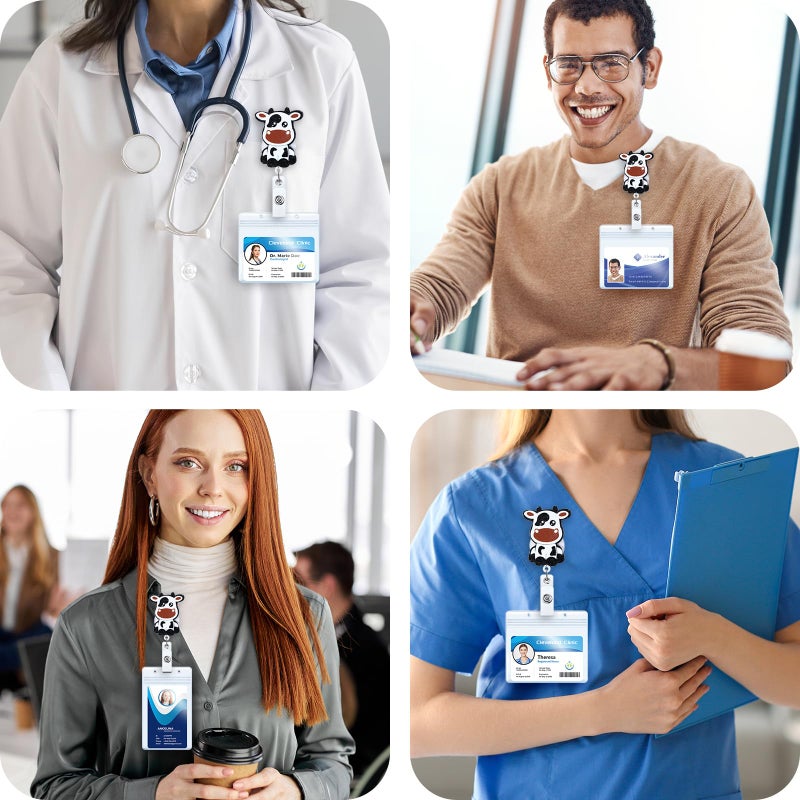 BEZTN Funny Cow Badge Reel  Cute Pediatric Retractable Id Card Badge Holder  Name Tag Work Badge Clip For Nicu Icu Rn Lpn Cna Ma Er Night Shift Nurse Nursing Student Ob/Gyn L&D Doctor Teacher  Nurse Gifts - Image 2