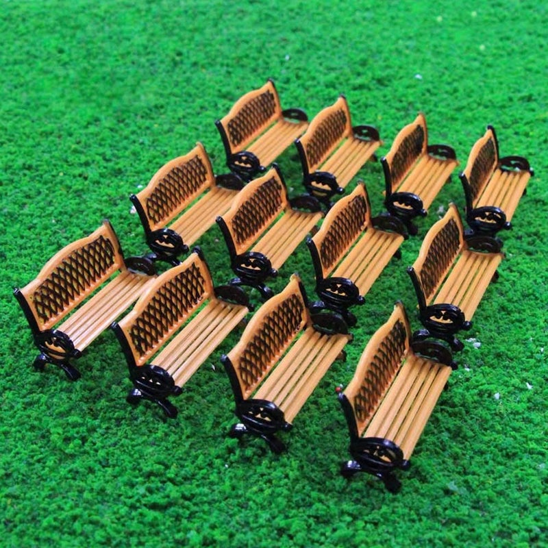 Evemodel ZY35087OB 12pcs Model Train Platform Park Street Seat Bench Chairs Settee 187 HO Scale Length 085inch - Image 2