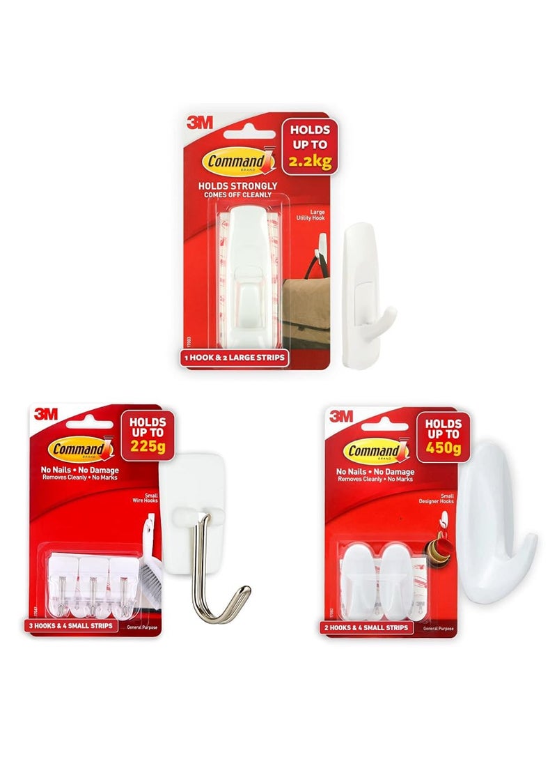 Command Command Self Adhesive Plastic Damage Free Wall Hooks 1 Large Hook and 2 Strips Holds 22kg White 