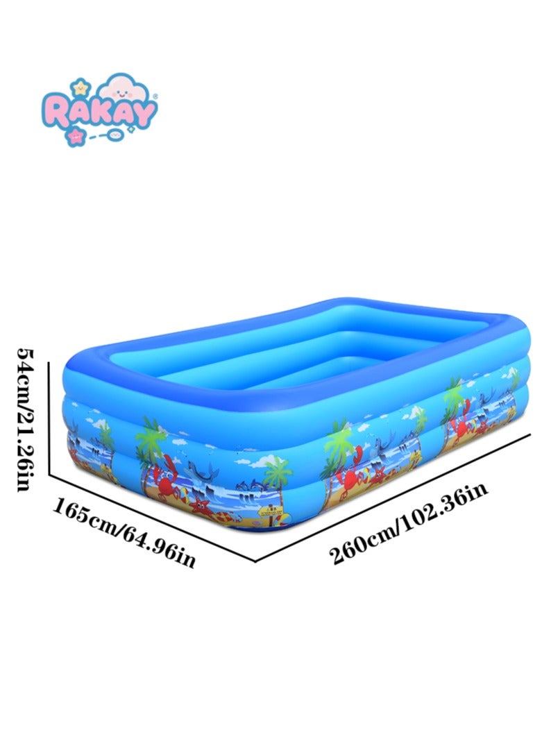 راكاي حمام سباحة قابل للنفخ متعدد الأغراض ، 260 سم ، حمام سباحة عائلي PVC ، سمك جدار مادة PVC 0.3 مم ، أكثر سمكا وأكثر متانة ، جميع حمامات السباحة والرمل ، تصميم موضوع الشاطئ ، ألعاب صيفية رائعة ،مسبح اطفال كبير - Image 1