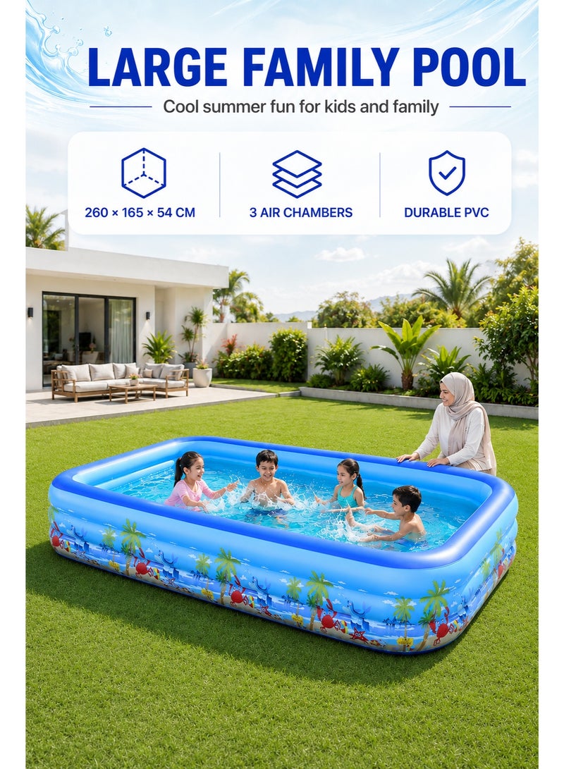 RAKAY Upgraded Version Inflatable Pool, 260×165×54cm. Indoor Ball Pit and Sand Pit, 3 Air Chambers, Multi-Purpose Home Design, PVC Material with 0.5mm Wall Thickness, Thicker and More Durable - Image 1