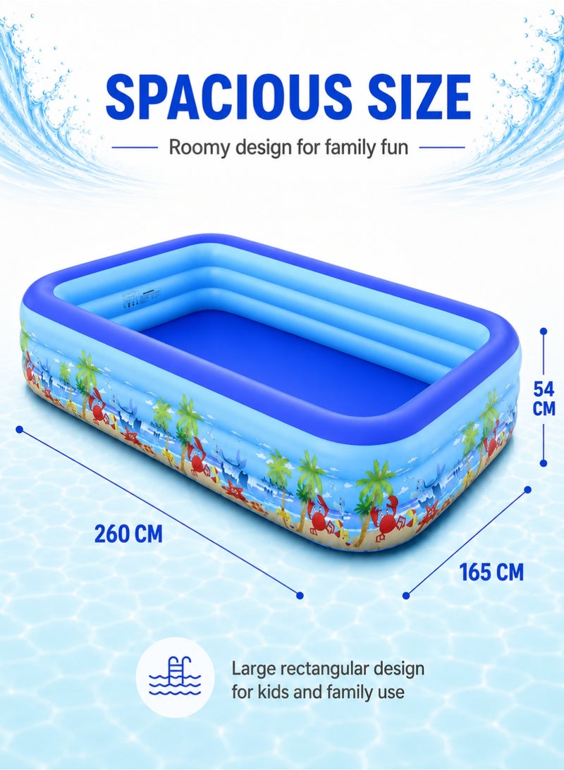 RAKAY Upgraded Version Inflatable Pool, 260×165×54cm. Indoor Ball Pit and Sand Pit, 3 Air Chambers, Multi-Purpose Home Design, PVC Material with 0.5mm Wall Thickness, Thicker and More Durable - Image 2