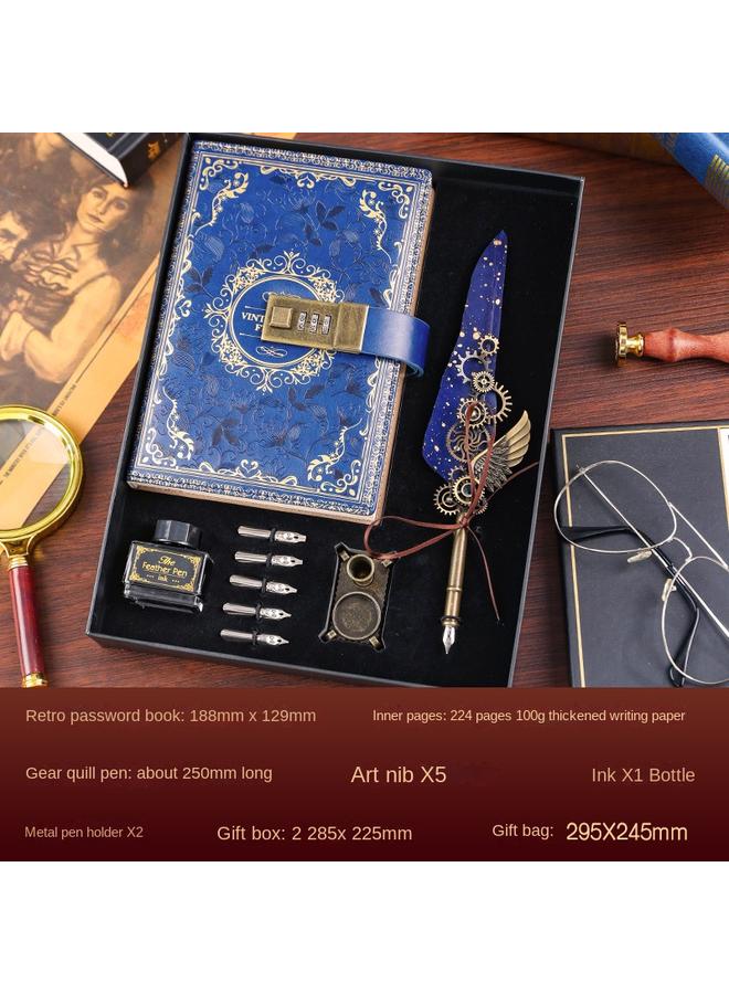 Bluejw Retro European-style Password Notebook Gift Box Hand Account Suit With Lock Hand Account Book For Boys And Girls Cute Cartoon Girls - Image 1