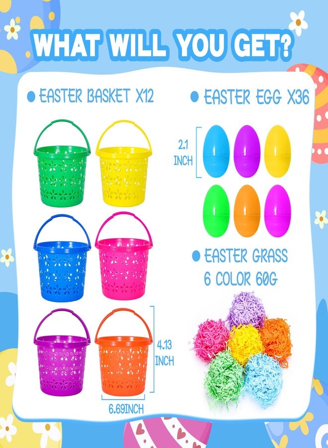 Garma 12 Pack Easter Baskets for kids with 36Pcs Easter Eggs Empty and 60g Easter Grass, Plastic Easter Egg Basket with Handles for Easter Filler Stuffer, Egg Hunt Game, Easter Decorations Party Favors - Image 2