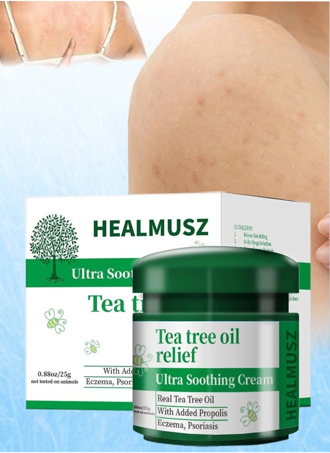 HEALMUSZ - Ultra Soothing Cream Tea Tree Oil Relief Tea Tree Oil Psoriasis Cream Psoriasis Ointment with Tea Tree Oil Relieve Skin Itching and Inhibit Fungal Infection Psoriasis Treatment Lotion Cream 25g - Image 1