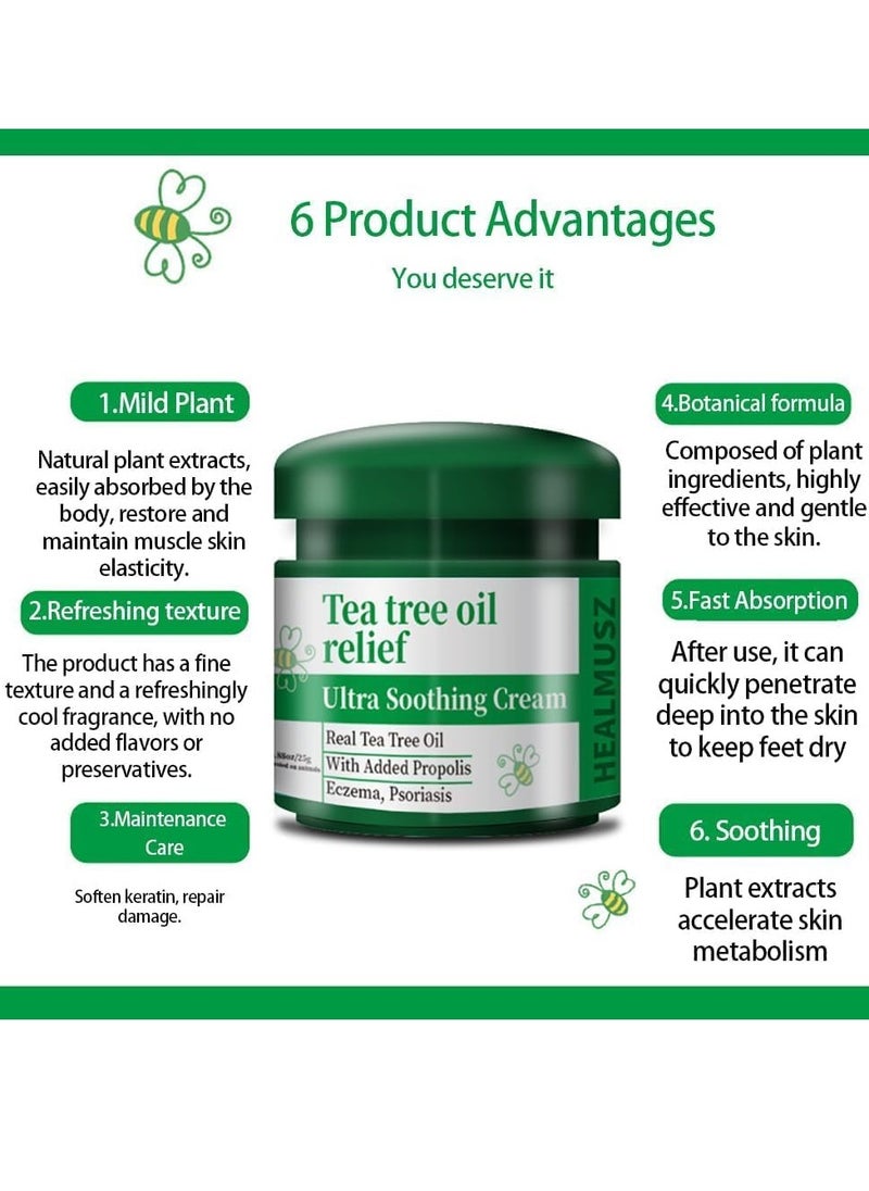 HEALMUSZ - Ultra Soothing Cream Tea Tree Oil Relief Tea Tree Oil Psoriasis Cream Psoriasis Ointment with Tea Tree Oil Relieve Skin Itching and Inhibit Fungal Infection Psoriasis Treatment Lotion Cream 25g - Image 1